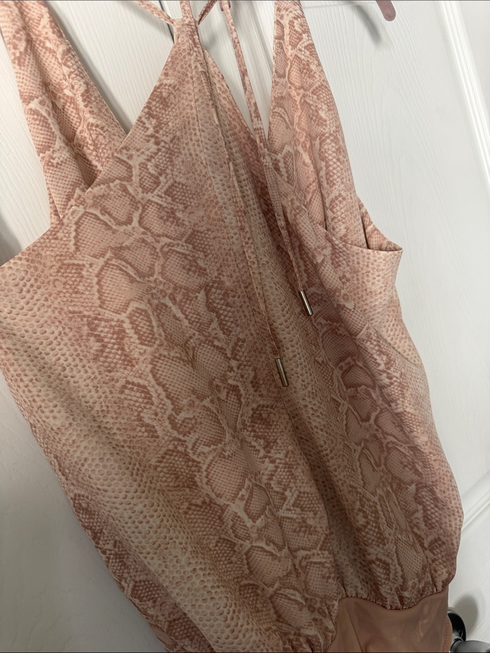 BCBGMaxAzria Blush Snakeskin Halter Bodysuit - Picture 5 of 7